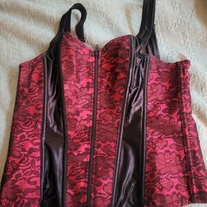 SHEIN Red and Black Lace Bustier Top